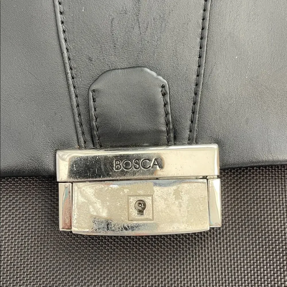 BOSCA leather detail ballistic nylon computer laptop briefcase messenger bag